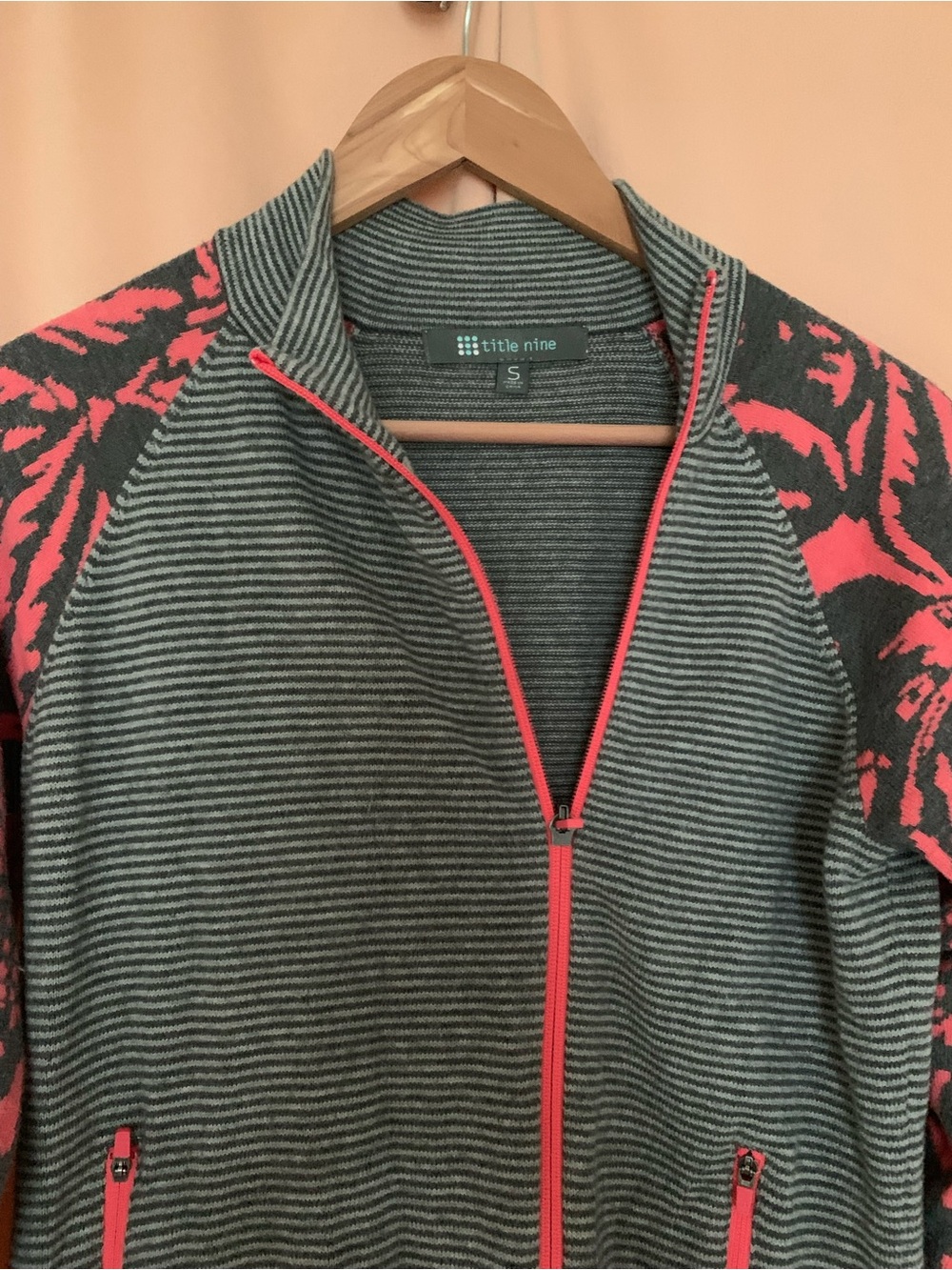 Title Nine Women’s Gray & Coral Asymmetric Zip-Front Athletic Sweater Jacket